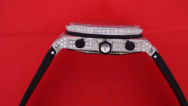 Audemars Piguet Full Iced Out VVS Diamond Men Watch, Silicon Black Band All Chronology Working 42mm Men Watch