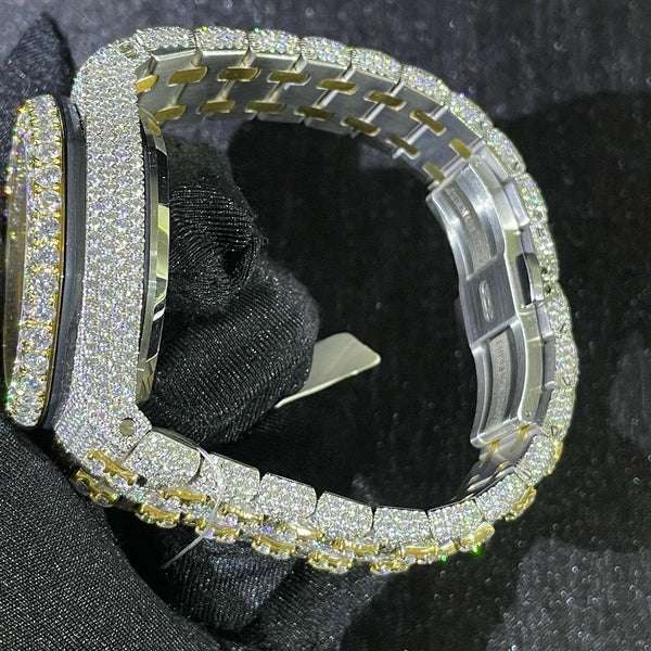 Audemars Piguet Full Iced Out VVS Diamond Men Watch, Stainless Steel All Chronograph Working 42mm Men Watch, White & Yellow Gold Plated Birthday Gift Watch