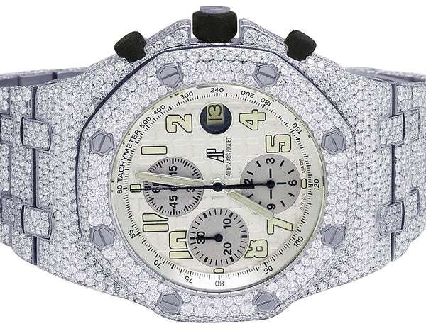 Audemars Piguet Full Iced Out VVS Diamond Men Watch, Stainless Steel All Chronograph Working White Gold Plated 42mm Men Watch