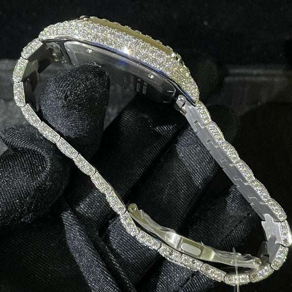 Cartier Santos VVS Diamond Men Watch, Stainless Steel White Gold Plated Arabic Men Watch For Birthday Gift