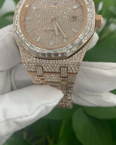 Audemars Piguet Baguette & Round VVS Diamond Full Iced Out Watch, Stainless Steel Self Winding Diamond Watch For Him, VVS Diamond Watch