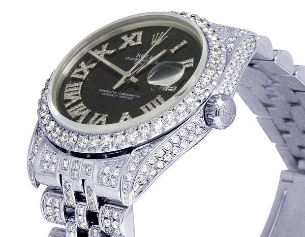 Rolex Datejust Jubilee VVS Diamond Men Watch, Black 40mm Dial White Gold Plated Stainless Steel Men Watch For Gift, Fully Iced Out Birthday Gift Watch For Him