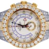 Rolex Yatch Master Round VVS Diamond Iced Out Men Watch, White 42mm Dial Yellow & White Gold 2 Tone Plated Stainless Steel Men Watch For Gift, Fully Iced Out Birthday Gift Watch For Him