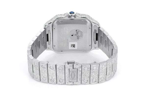Cartier Santos VVS Diamond Men Watch, Stainless Steel White Gold Plated Men Watch For Birthday Gift