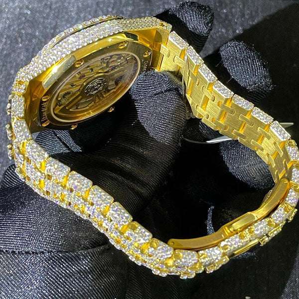 Audemars Piguet Full Iced Out VVS Diamond Men Watch, Stainless Steel Yellow Gold 42mm Men Watch