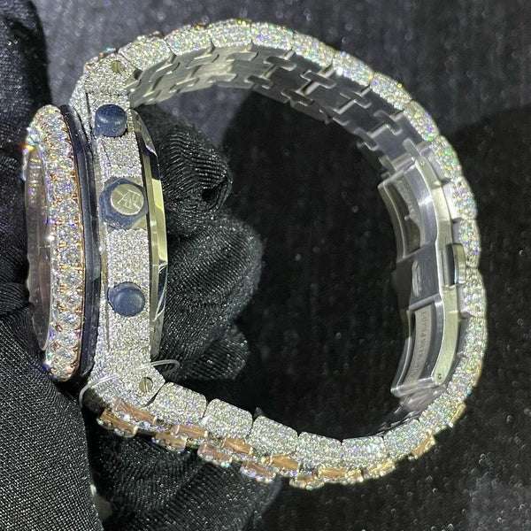 Audemars Piguet Full Iced Out VVS Diamond Men Watch, Stainless Steel All Chronograph Working 42mm Men Watch, White & Rose Gold Plated Birthday Gift Watch