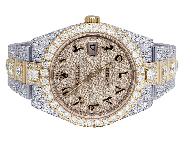 Rolex Datejust Round VVS Diamond Men Watch, Rose 40mm Dial Rose & White Gold 2 Tone Plated Stainless Steel Men Watch For Gift, Fully Iced Out Birthday Gift Watch For Him