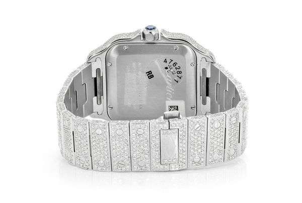 Cartier Santos VVS Diamond Men Watch, Stainless Steel White Gold Plated Men Watch For Birthday Gift