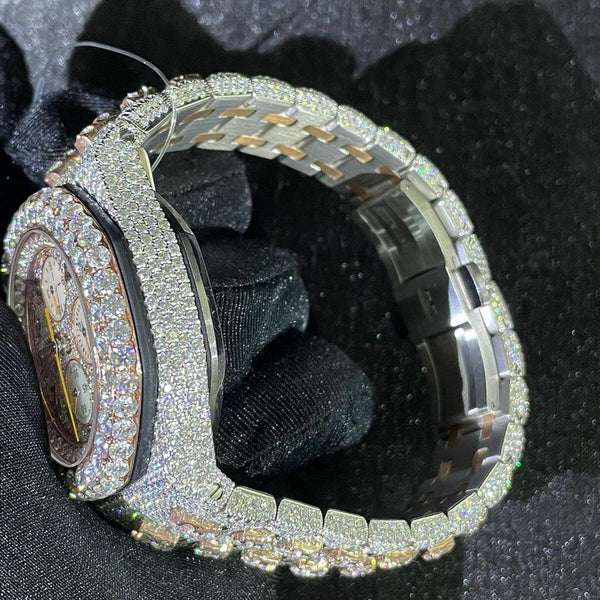 Audemars Piguet Full Iced Out VVS Diamond Men Watch, Stainless Steel All Chronograph Working 42mm Men Watch, White & Rose Gold Plated Birthday Gift Watch