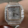 Cartier Santos Baguette VVS Diamond Men Watch, Stainless Steel Rose Gold Plated Men Watch For Birthday Gift