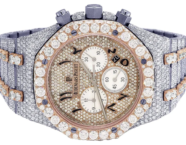 Audemars Piguet Full Iced Out VVS Diamond Men Watch, Stainless Steel All Chronograph Working 2 Tone Gold Plated Arabic 42mm Men Watch