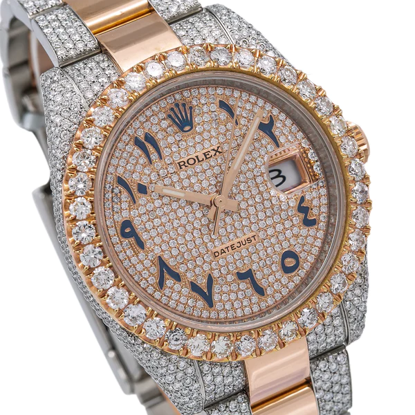 Rolex Datejust VVS Diamond Iced Out Men Watch, 41mm Dial White & Rose Gold Plated Stainless Steel Men Watch For Gift, Fully Iced Out Birthday Gift Watch For Him