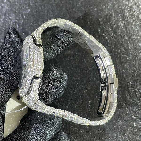 Patek Philippe Geneve Round VVS Diamond Men Automatic Watch, White Gold Plated Men Watch For Birthday Gift