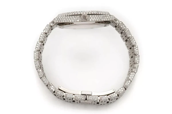 Audemars Piguet Skeleton VVS Diamond Fully Iced Out Men Watch, Stainless Steel Skeleton White Gold Plated VVS Diamond Watch For Men