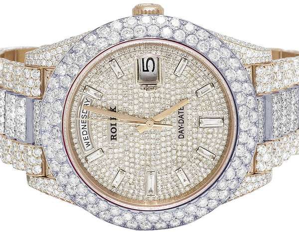 Rolex Jubilee Datejust Round VVS Diamond Men Watch, White 36mm Dial Rose Gold Plated Stainless Steel Men Watch For Gift, Fully Iced Out Birthday Gift Watch For Him