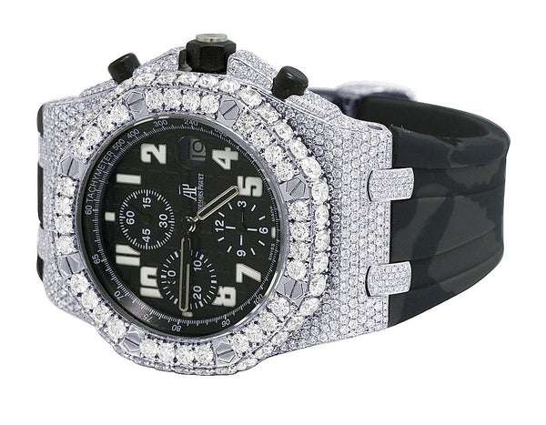 Audemars Piguet Full Iced Out VVS Diamond Men Watch, Silicon Army Band All Chronology Working 42mm Men Watch