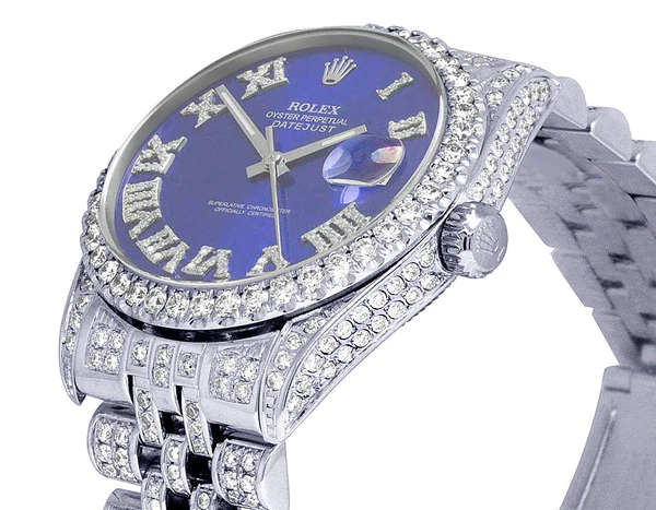 Rolex Datejust Jubilee VVS Diamond Men Watch, Blue 40mm Dial White Gold Plated Stainless Steel Men Watch For Gift, Fully Iced Out Birthday Gift Watch For Him