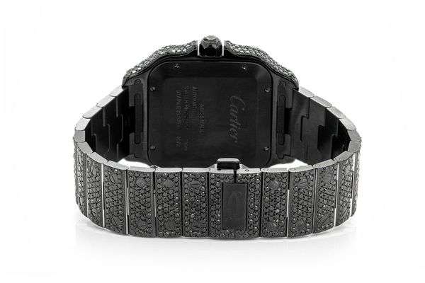 Cartier Santos Black And White VVS Diamond Men Watch, Stainless Steel Black & White Gold Plated Men Watch For Birthday Gift