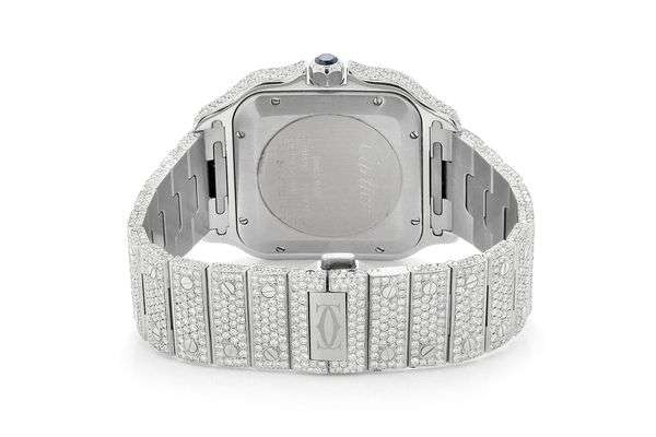 Cartier Santos VVS Diamond Men Watch, Stainless Steel White Gold Plated Men Watch For Birthday Gift