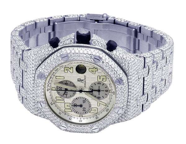 Audemars Piguet Full Iced Out VVS Diamond Men Watch, Stainless Steel All Chronograph Working White Gold Plated 42mm Men Watch
