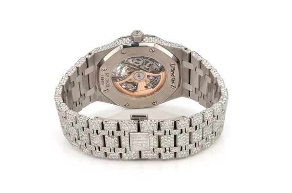 Audemars Piguet Skeleton VVS Diamond Fully Iced Out Men Watch, Stainless Steel Skeleton White Gold Plated VVS Diamond Watch For Men