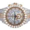 Rolex Yatch Master Round VVS Diamond Iced Out Men Watch, White 42mm Dial Rose & White Gold 2 Tone Plated Stainless Steel Men Watch For Gift, Fully Iced Out Birthday Gift Watch For Him