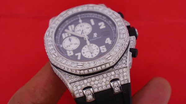 Audemars Piguet Full Iced Out VVS Diamond Men Watch, Silicon Black Band All Chronology Working 42mm Men Watch