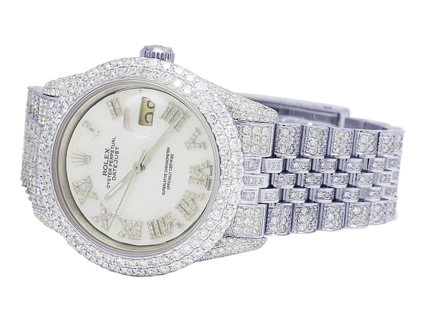 Rolex Datejust Jubilee VVS Diamond Men Watch, 40mm White Gold Plated Stainless Steel Men Watch For Gift, Birthday Gift Watch For Him