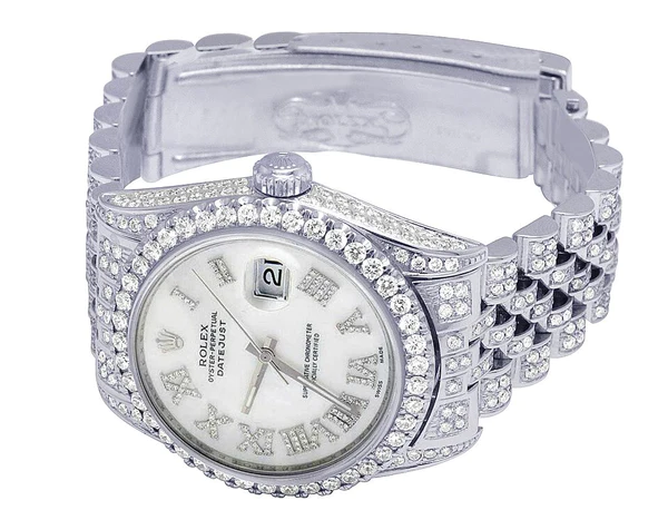 Rolex Datejust Jubilee VVS Diamond Men Watch, White 40mm Dial White Gold Plated Stainless Steel Men Watch For Gift, Fully Iced Out Birthday Gift Watch For Him