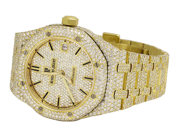 Audemars Piguet Full Iced Out VVS Diamond Men Watch, Stainless Steel Yellow Gold Plated 42mm Men Watch