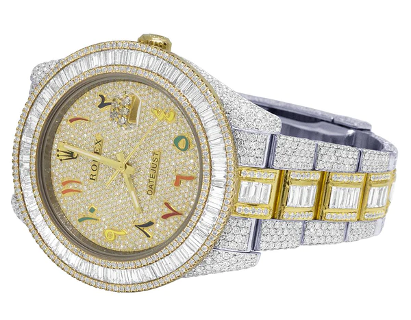 4_44aa1d1b-1e4c-4e76-9624-2e3d810b1af8_600x600 Rolex Datejust Baguette & Round VVS Diamond Men Watch, 40mm Dial Yellow & White Gold 2 Tone Plated Stainless Steel Men Watch For Gift, Fully Iced Out Arabic Birthday Gift Watch For Him