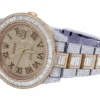 Rolex Datejust Baguette & Round VVS Diamond Men Watch, 40mm Dial Rose & White Gold 2 Tone Plated Stainless Steel Men Watch For Gift, Fully Iced Out Roman Birthday Gift Watch For Him