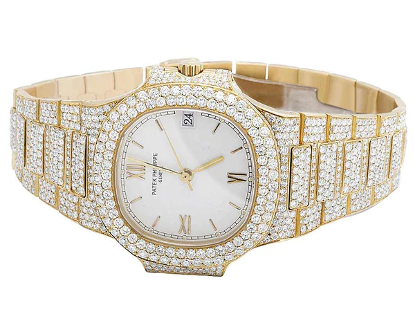 Patek Philippe Geneve Round VVS Diamond Men Automatic Watch, Yellow Gold Plated Men Watch For Birthday Gift