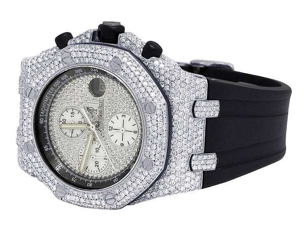 Audemars Piguet Full Iced Out VVS Diamond Men Watch, Black Silicon Band All Chronology Working 42mm Men Watch