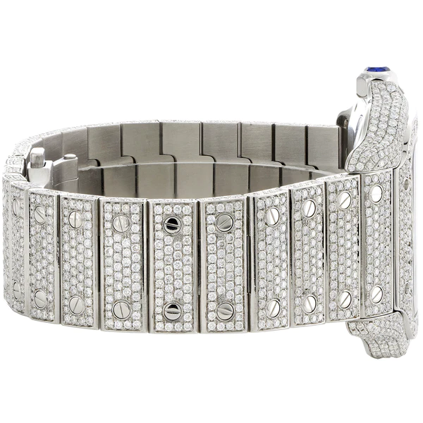 Cartier Santos VVS Diamond Men Watch, Stainless Steel White Gold Plated Men Watch For Birthday Gift