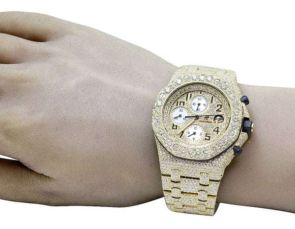 Audemars Piguet Full Iced Out VVS Diamond Men Watch, Stainless Steel Yellow Gold Plated All Chronograph Working 42mm Men Watch