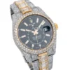 Rolex Sky-Dweller Round & Baguette VVS Diamond Iced Out Men Watch, 41mm Dial Yellow & White Gold Plated Stainless Steel Men Watch For Gift, Fully Iced Out Birthday Gift Watch For Him