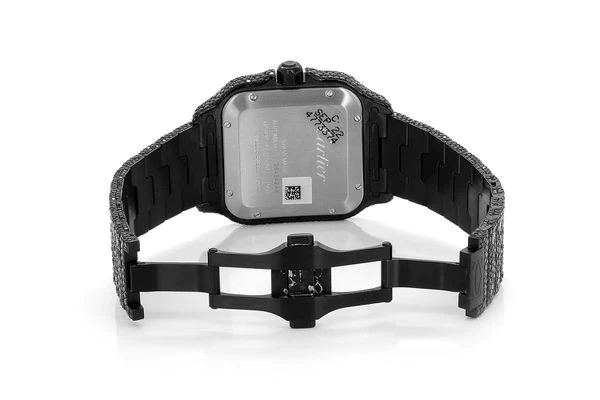 Cartier Santos Black And White VVS Diamond Men Watch, Stainless Steel Black & Rose Gold Plated Men Watch For Birthday Gift