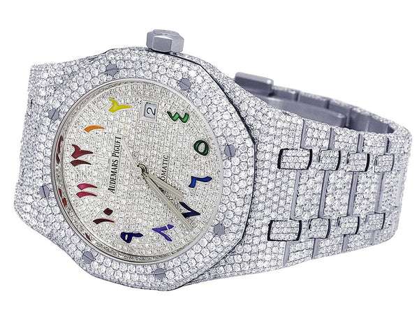 ,,,Audemars Piguet Full Iced Out VVS Diamond Men Watch, Stainless Steel White Gold Plated Arabic Font 42mm Men Watch