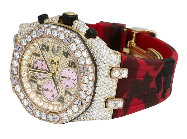 Audemars Piguet Full Iced Out VVS Diamond Men Watch, Red Army Silicon Band All Chronology Working 42mm Men Watch