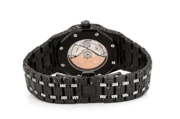 Audemars Piguet Full Iced Out Black And White VVS Diamond Men Watch, Stainless Steel Black Gold Plated 42mm Men Watch