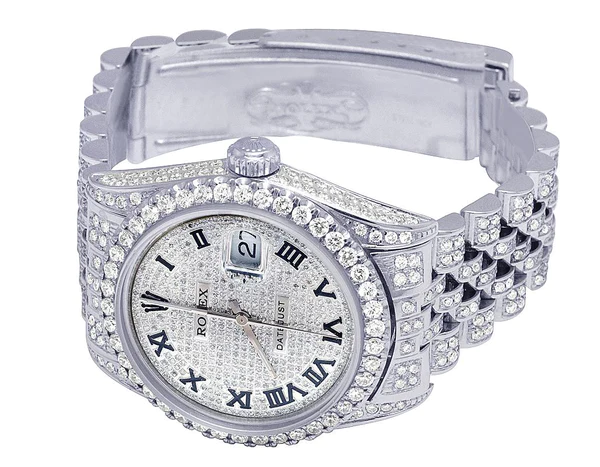 Rolex Datejust Jubilee VVS Diamond Men Watch, White 40mm Dial White Gold Plated Stainless Steel Men Watch For Gift, Fully Iced Out Birthday Gift Watch For Him