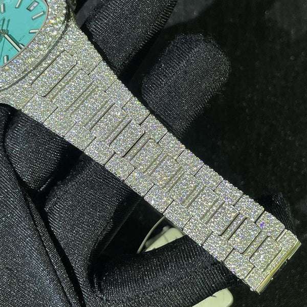 Patek Philippe Tiffany Geneve Round VVS Diamond Men Automatic Watch, White Gold Plated Men Watch,Diamond Tester Pass Moissanite Diamond Watch