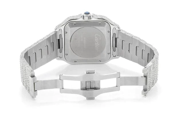 Cartier Santos VVS Diamond Men Watch, Stainless Steel White Gold Plated Men Watch For Birthday Gift