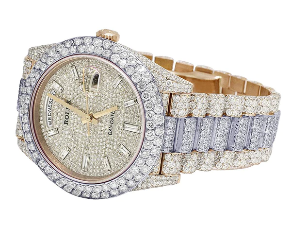 Rolex Jubilee Datejust Round VVS Diamond Men Watch, White 36mm Dial Rose Gold Plated Stainless Steel Men Watch For Gift, Fully Iced Out Birthday Gift Watch For Him