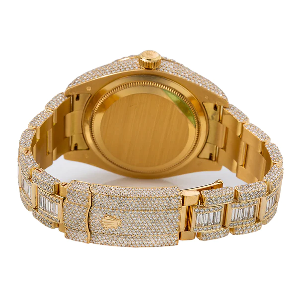 Rolex Sky-Dweller Round & Baguette VVS Diamond Iced Out Men Watch, 41mm Dial Rose Gold Plated Stainless Steel Men Watch For Gift, Fully Iced Out Birthday Gift Watch For Him