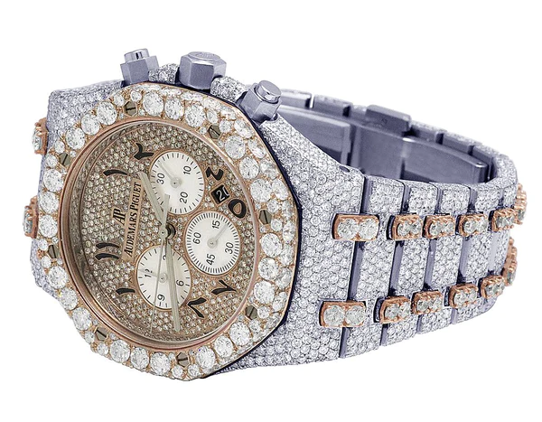 Audemars Piguet Full Iced Out VVS Diamond Men Watch, Stainless Steel All Chronograph Working 2 Tone Gold Plated Arabic 42mm Men Watch