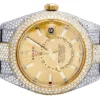 Rolex Sky Dweller Round VVS Diamond Men Watch, 42mm Dial Yellow & White Gold 2 Tone Plated Stainless Steel Men Watch For Gift, Fully Iced Out Birthday Gift Watch For Him