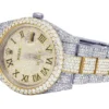 Rolex Datejust Round VVS Diamond Men Watch, 40mm Dial Yellow & White Gold 2 Tone Plated Stainless Steel Men Watch For Gift, Fully Iced Out Roman Birthday Gift Watch For Him