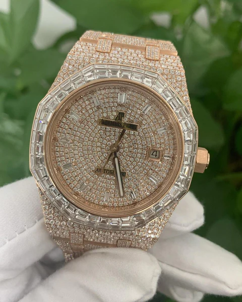 Audemars Piguet Baguette & Round VVS Diamond Full Iced Out Watch, Stainless Steel Self Winding Diamond Watch For Him, VVS Diamond Watch